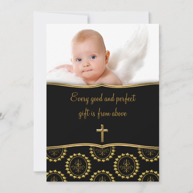 Invitación Elegante estreno de fotos de niños negros y dorado (Anverso)