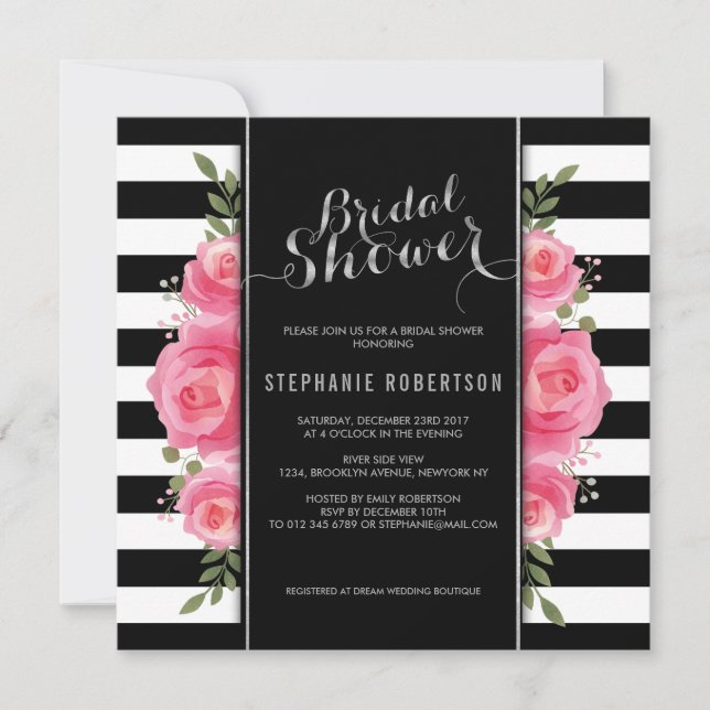 Invitación Elegante estripa y ducha de novia floral (Anverso)