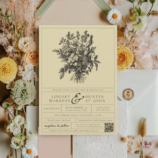 Invitación Elegante etiqueta floral vintage de color amarillo