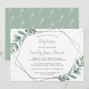 Invitación Elegante Eucalipto Bautismo O Cristalización