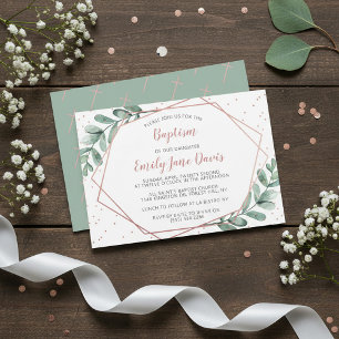 Invitación Elegante Eucalipto Bautismo O Cristalización