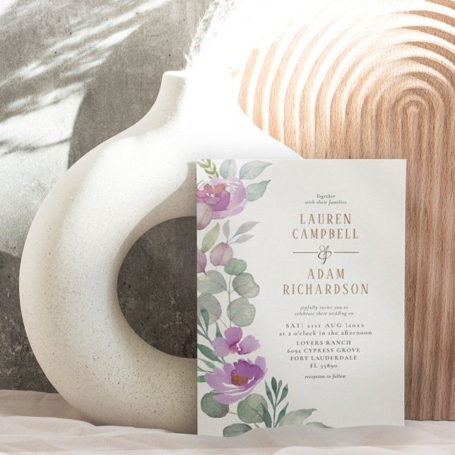 Invitación Elegante Eucalipto Boda floral Verde y rosa (Subido por el creador)