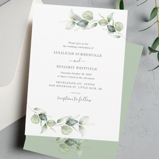 Invitación Elegante Eucalipto deja a la vegetación un Boda rú (Eucalyptus Greenery Watercolor Wedding Invitation)