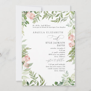 Invitación Elegante Eucalipto Floral Rosa/Rubor 2 Lugar