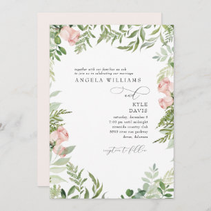 Invitación Elegante Eucalipto Floral Rosa/Rubor Sin Padres
