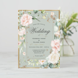 Invitación Elegante Eucalipto Floral Watercolor Boda Rosa
