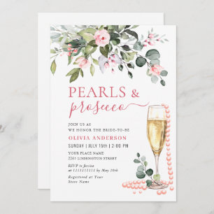 Invitación Elegante eucalipto Flores rosas PEARLS & Prosecco