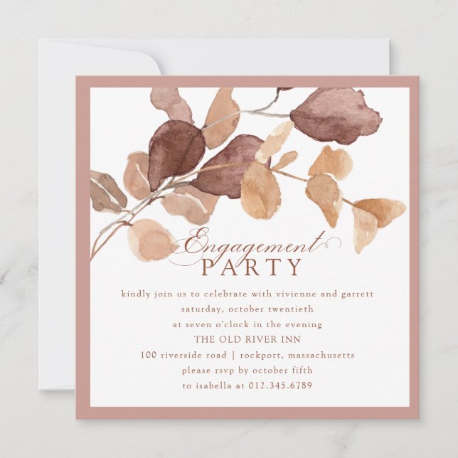 Invitación Elegante eucalipto otoño deja partido de compromis (Anverso)
