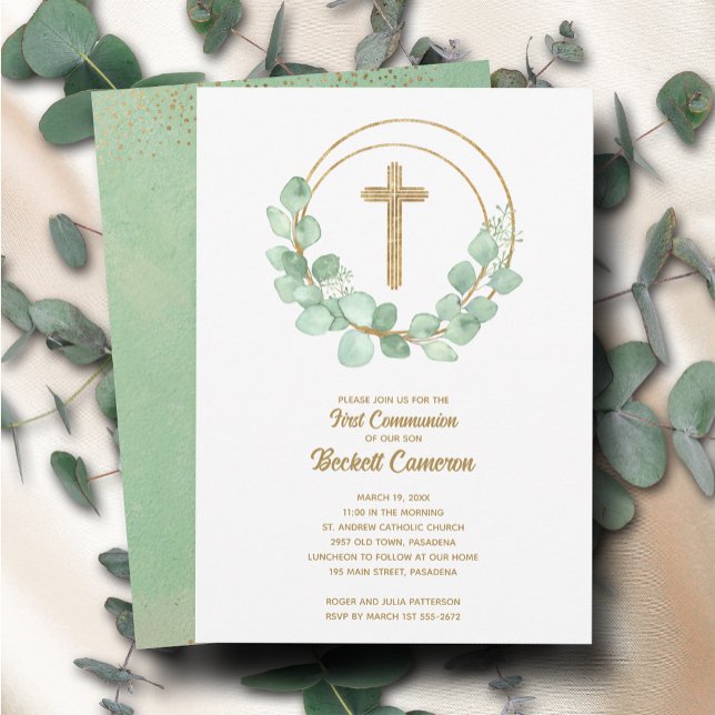 Invitación Elegante Eucalipto Primera Comunidad (Subido por el creador)