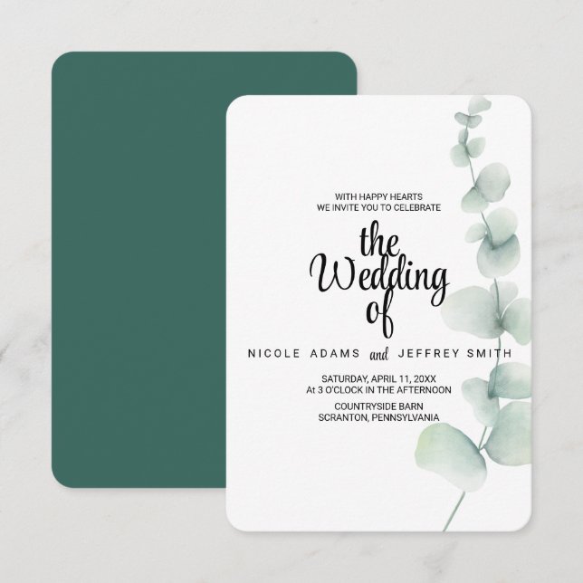Invitación Elegante eucalipto rústico deja Boda de vegetación (Anverso / Reverso)