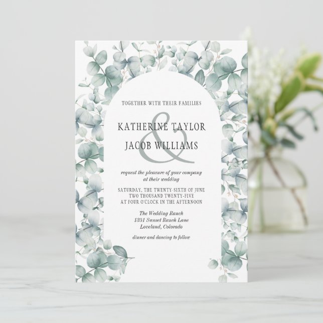 Invitación Elegante eucalipto rústico deja Boda de vegetación (Anverso de pie)