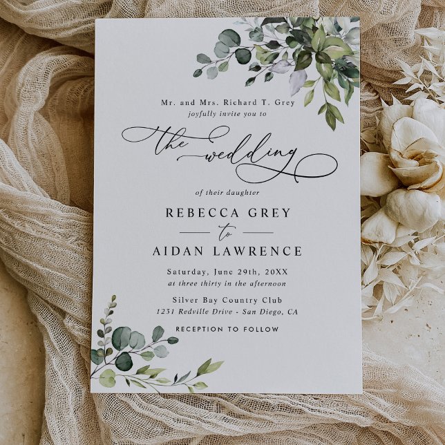 Invitación Elegante eucalipto rústico deja Boda de vegetación (Subido por el creador)
