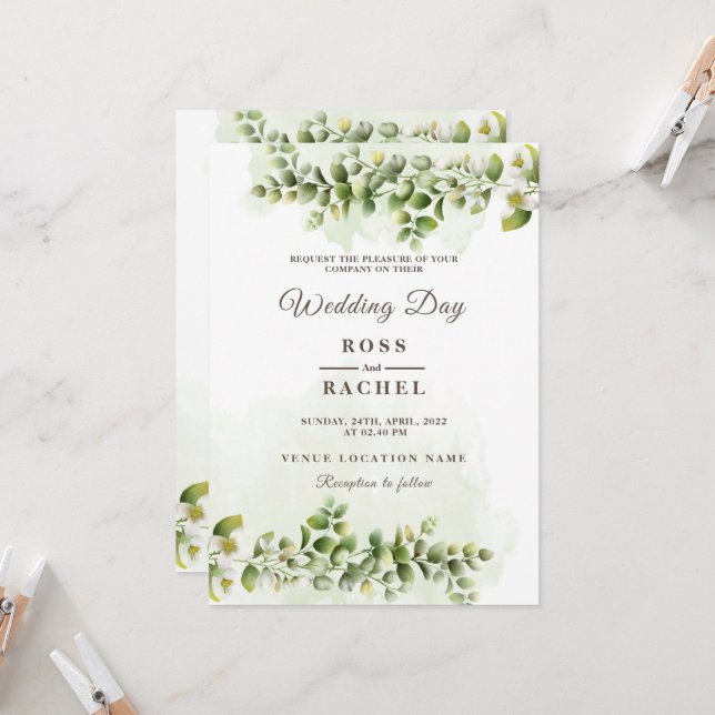 Invitación Elegante eucalipto rústico deja Boda de vegetación (Anverso/Reverso In Situ)