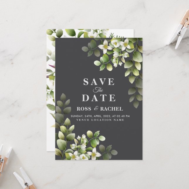 Invitación Elegante eucalipto rústico deja Boda de vegetación (Anverso/Reverso In Situ)