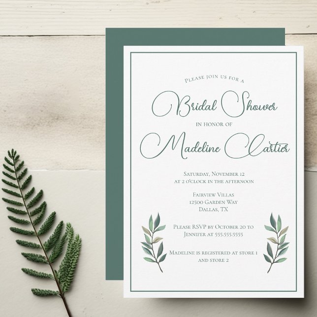 Invitación Elegante Eucalipto Verde Hoja Moderna Ducha Bridal (Subido por el creador)