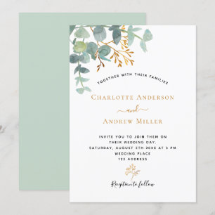 Invitación Elegante eucalipto verde oro boda moderno