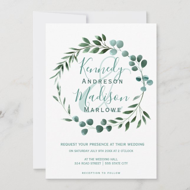 Invitación Elegante Eucalyptus Boda Ampersand (Anverso)