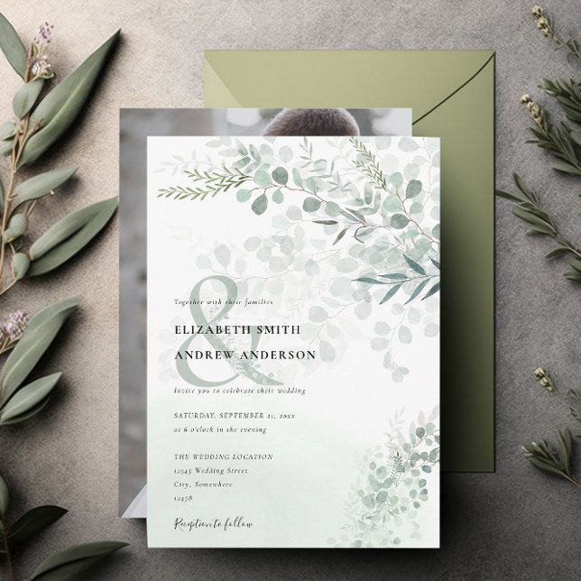 Invitación Elegante Eucalyptus Boda de fotos de sabios botáni (Subido por el creador)