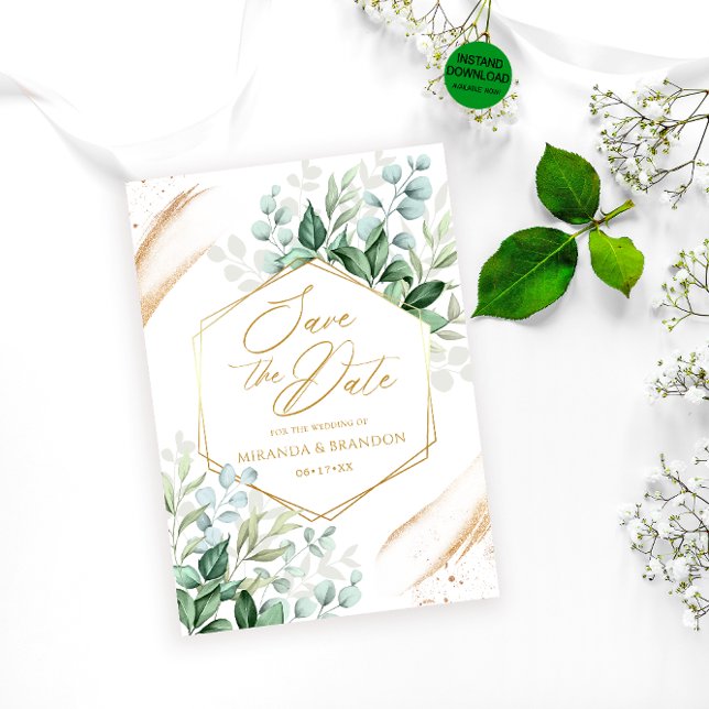 Invitación Elegante Eucalyptus Boda de Oro Salvar la Fecha (Subido por el creador)