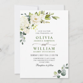 Invitación Elegante Eucalyptus Boda de Verdor de Rosas Blanca
