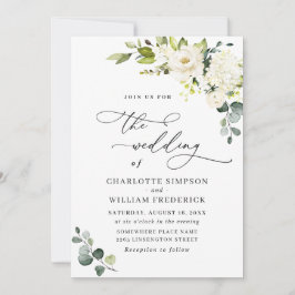 Invitación Elegante Eucalyptus Boda de Verdor de Rosas Blanca