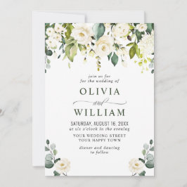 Invitación Elegante Eucalyptus Boda de Verdor de Rosas Blanca