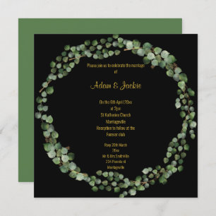 Invitación Elegante Eucalyptus Boda Wreath Full Black