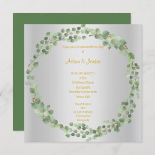 Invitación Elegante Eucalyptus Boda Wreath Full Silver