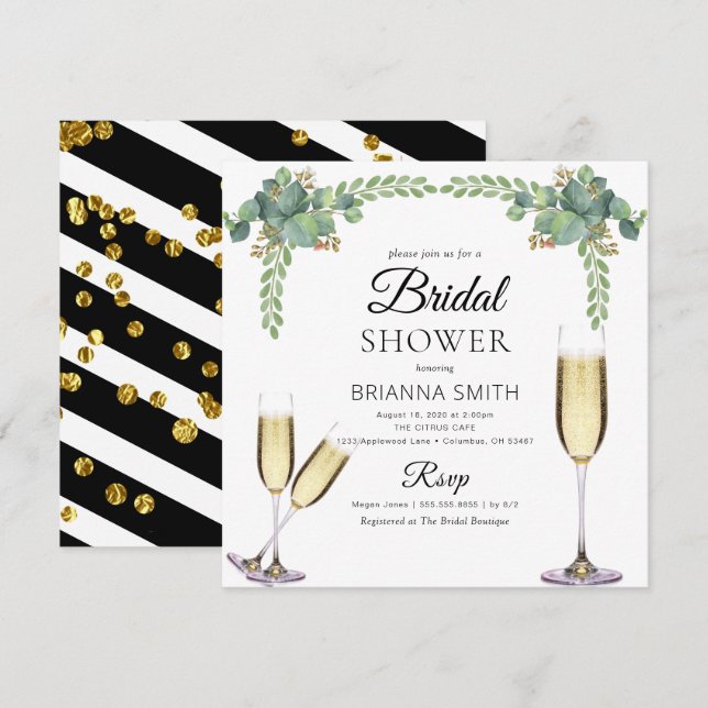 Invitación Elegante Eucalyptus Boozy Greenery Ducha de novia (Anverso / Reverso)