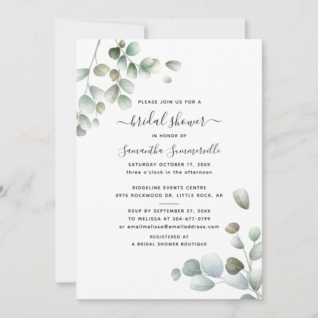 Invitación Elegante Eucalyptus Botanical Bridal Shower (Anverso)