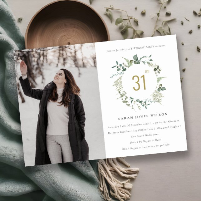 Invitación Elegante Eucalyptus Botánico Wreath Foto Cumpleaño (Subido por el creador)