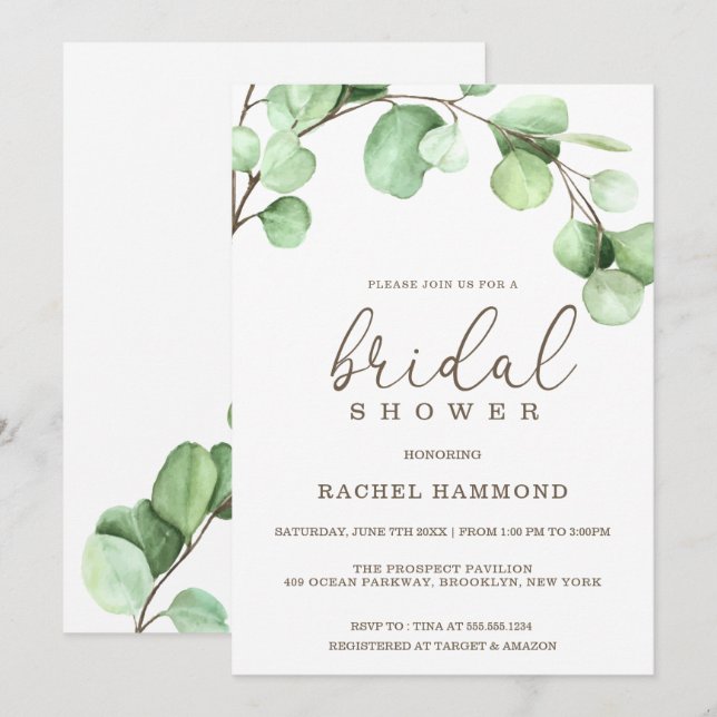 Invitación Elegante Eucalyptus Bridal Shower (Anverso / Reverso)