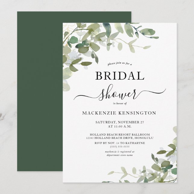 Invitación Elegante Eucalyptus Bridal Shower (Anverso / Reverso)