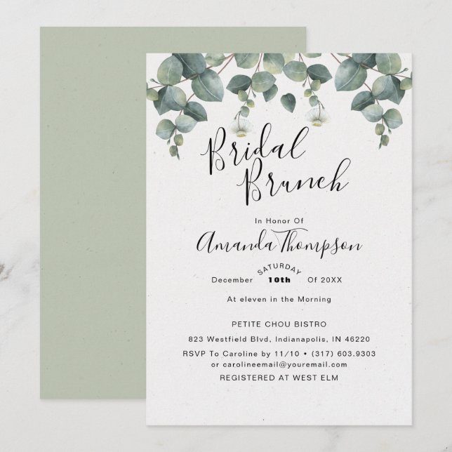 Invitación Elegante Eucalyptus Bridal Shower (Anverso / Reverso)