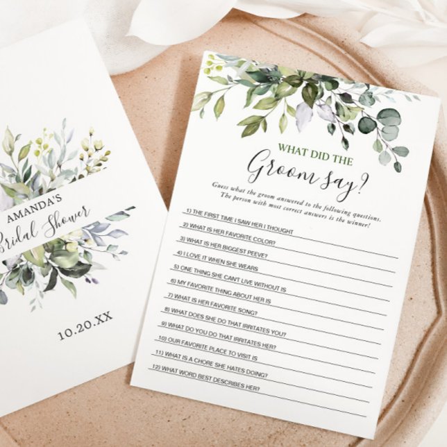 Invitación Elegante Eucalyptus Bridal Shower Game Card (Subido por el creador)