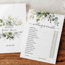Invitación Elegante Eucalyptus Bridal Shower Game Card
