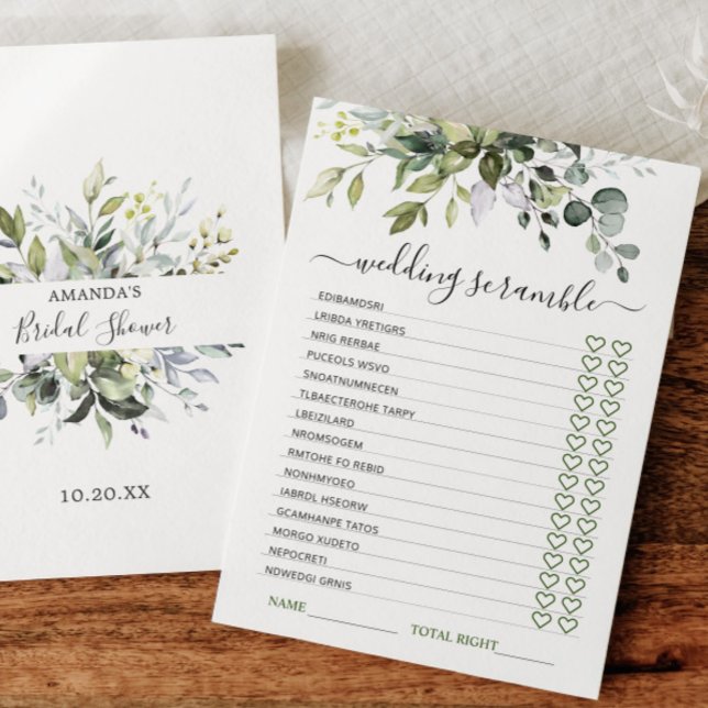 Invitación Elegante Eucalyptus Bridal Shower Game Card (Subido por el creador)