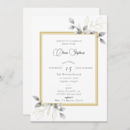 Invitación Elegante Eucalyptus Calligraphy Gold Bridal Shower