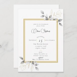 Invitación Elegante Eucalyptus Calligraphy Gold Bridal Shower