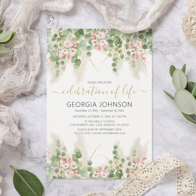 Invitación Elegante Eucalyptus Celebración de la Vida | Monum (Subido por el creador)