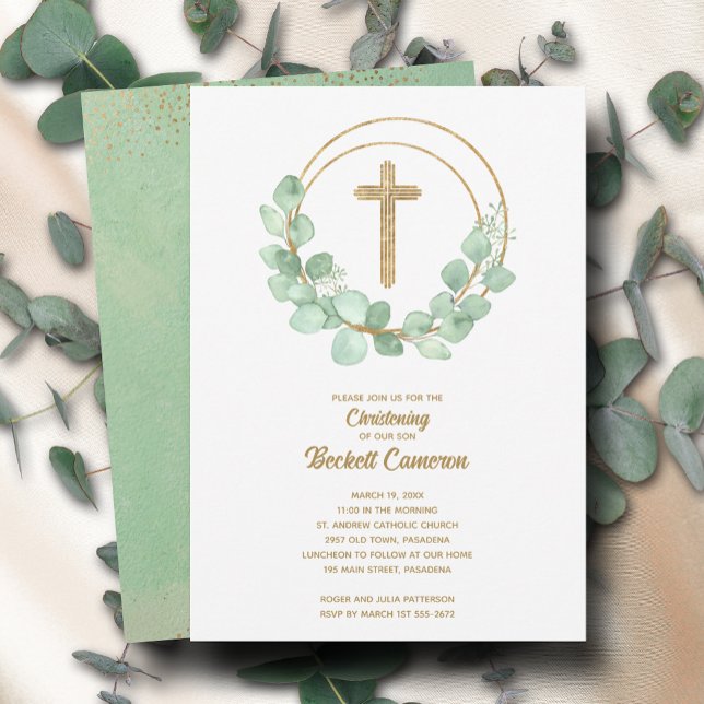 Invitación Elegante Eucalyptus Christening (Subido por el creador)