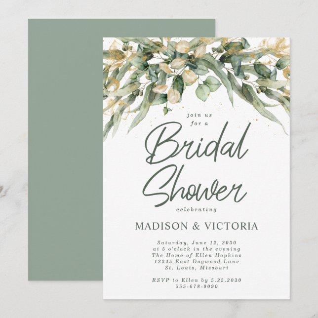Invitación Elegante Eucalyptus deja a LGBTQ Bridal Shower Inv (Anverso / Reverso)