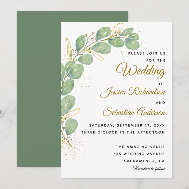 Invitación Elegante Eucalyptus deja al Boda de la vegetación (Anverso / Reverso)