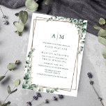 Invitación Elegante Eucalyptus deja Boda botánico<br><div class="desc">Esta elegante invitación a la boda incluye hojas de eucalipto con un diseño de borde dorado. Los elementos coincidentes están disponibles. ¿Tiene una solicitud de personalización? Contáctame,  me encantaría ayudar.</div>