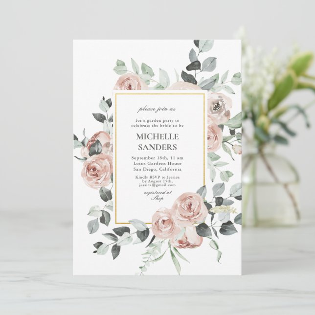 Invitación Elegante Eucalyptus Dusty Rosa Bridal Shower (Anverso de pie)