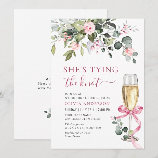 Invitación Elegante Eucalyptus Flor Rubor rosa Ducha de Novia (Anverso / Reverso)