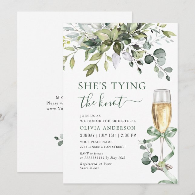 Invitación Elegante Eucalyptus Floral Bridal Shower (Anverso / Reverso)
