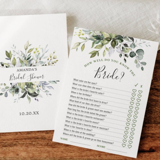 Invitación Elegante Eucalyptus Floral Bridal Shower Game Card (Subido por el creador)