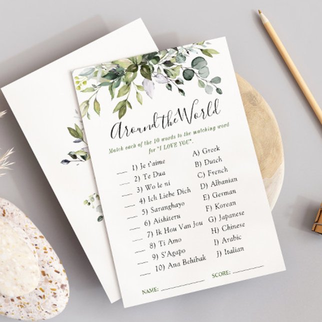 Invitación Elegante Eucalyptus Floral Bridal Shower Game Card (Subido por el creador)