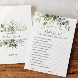 Invitación Elegante Eucalyptus Floral Bridal Shower Game Card
